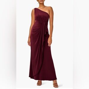Adrianna Papell One-Shoulder Burgundy Dress